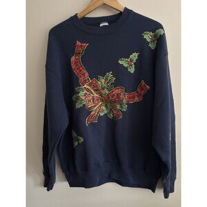 Vintage 90s Ugly Christmas Sweatshirt Handmade Applique Blue Womens XL
